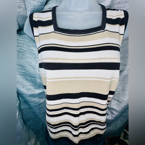 Croft & Barrow Black Tan Stripe Squareneck Knit Sweater Tank Top Shirt - X-Large - Picture 9 of 9